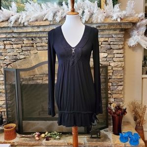 🆕BUFFALO Tunic Top Black Crochet Stretch V neck